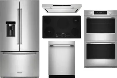 5 Piece Package Includes Refrigerator, Cooktop, Wall Oven, Hood And Dishwasher