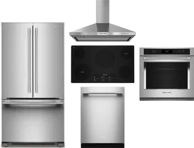 5 Piece Package Includes Refrigerator, Cooktop, Wall Oven, Hood And Dishwasher