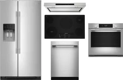 5 Piece Package Includes Refrigerator, Cooktop, Wall Oven, Hood And Dishwasher