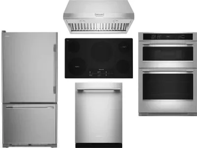 5 Piece Package Includes Refrigerator, Cooktop, Wall Oven, Hood And Dishwasher