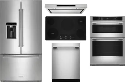 5 Piece Package Includes Refrigerator, Cooktop, Wall Oven, Hood And Dishwasher