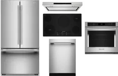 5 Piece Package Includes Refrigerator, Cooktop, Wall Oven, Hood And Dishwasher