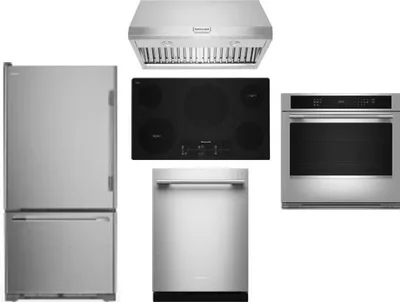5 Piece Package Includes Refrigerator, Cooktop, Wall Oven, Hood And Dishwasher