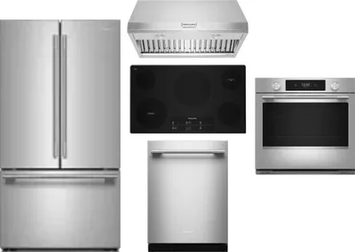 5 Piece Package Includes Refrigerator, Cooktop, Wall Oven, Hood And Dishwasher