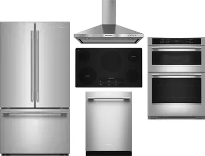 5 Piece Package Includes Refrigerator, Cooktop, Wall Oven, Hood And Dishwasher