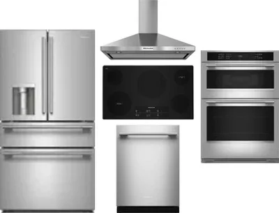 5 Piece Package Includes Refrigerator, Cooktop, Wall Oven, Hood And Dishwasher
