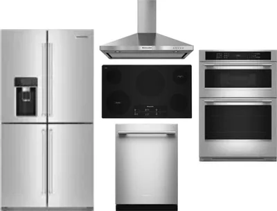 5 Piece Package Includes Refrigerator, Cooktop, Wall Oven, Hood And Dishwasher