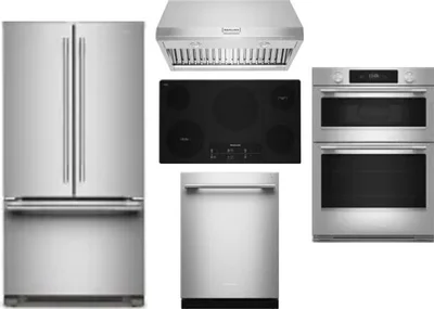 5 Piece Package Includes Refrigerator, Cooktop, Wall Oven, Hood And Dishwasher