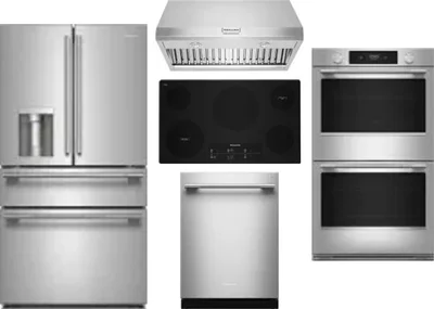 5 Piece Package Includes Refrigerator, Cooktop, Wall Oven, Hood And Dishwasher