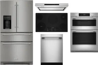 5 Piece Package Includes Refrigerator, Cooktop, Wall Oven, Hood And Dishwasher