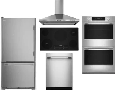 5 Piece Package Includes Refrigerator, Cooktop, Wall Oven, Hood And Dishwasher
