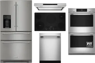 5 Piece Package Includes Refrigerator, Cooktop, Wall Oven, Hood And Dishwasher