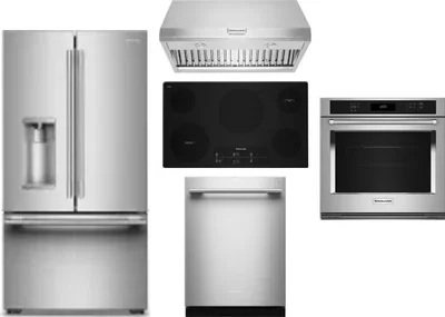 5 Piece Package Includes Refrigerator, Cooktop, Wall Oven, Hood And Dishwasher
