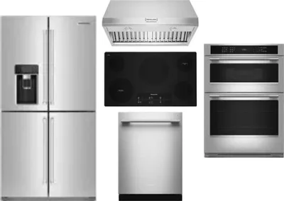 5 Piece Package Includes Refrigerator, Cooktop, Wall Oven, Hood And Dishwasher