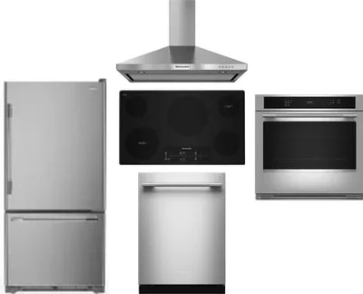 5 Piece Package Includes Refrigerator, Cooktop, Wall Oven, Hood And Dishwasher