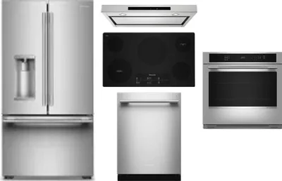 5 Piece Package Includes Refrigerator, Cooktop, Wall Oven, Hood And Dishwasher