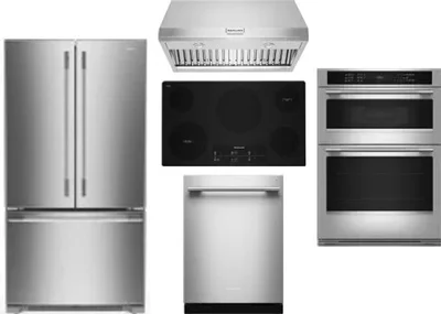 5 Piece Package Includes Refrigerator, Cooktop, Wall Oven, Hood And Dishwasher