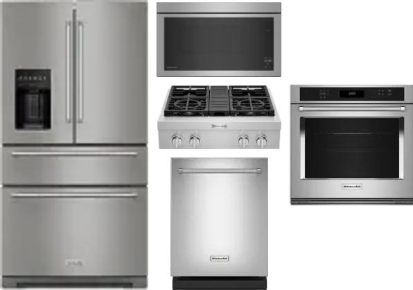 5 Piece Package Includes Refrigerator, Cooktop, Wall Oven, Microwave And Dishwasher