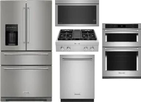 5 Piece Package Includes Refrigerator, Cooktop, Wall Oven, Microwave And Dishwasher