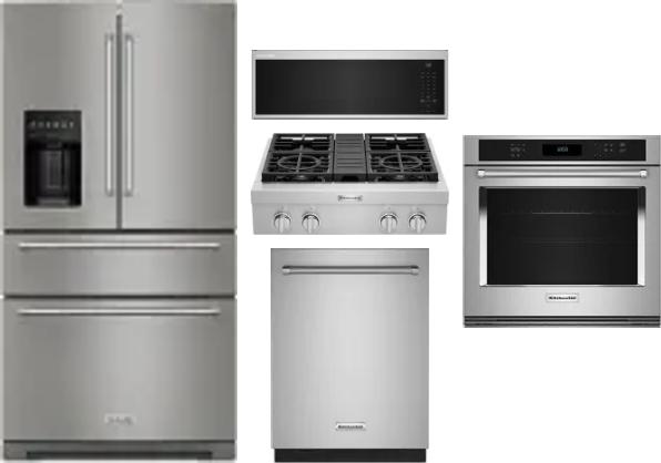 5 Piece Package Includes Refrigerator, Cooktop, Wall Oven, Microwave And Dishwasher