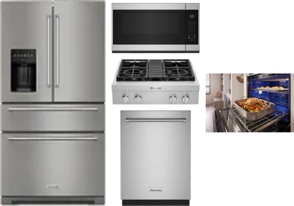 5 Piece Package Includes Refrigerator, Cooktop, Wall Oven, Microwave And Dishwasher