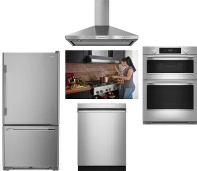 5 Piece Package Includes Refrigerator, Cooktop, Wall Oven, Hood And Dishwasher