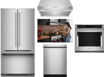 5 Piece Package Includes Refrigerator, Cooktop, Wall Oven, Hood And Dishwasher