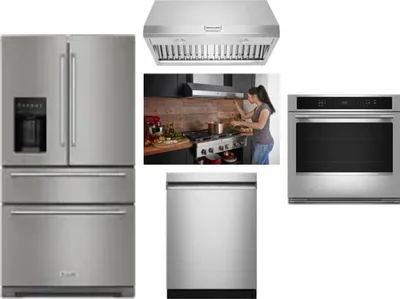 5 Piece Package Includes Refrigerator, Cooktop, Wall Oven, Hood And Dishwasher