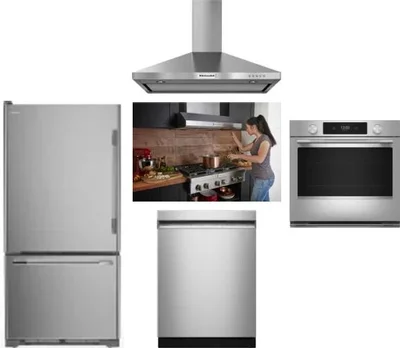 5 Piece Package Includes Refrigerator, Cooktop, Wall Oven, Hood And Dishwasher
