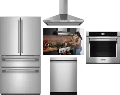 5 Piece Package Includes Refrigerator, Cooktop, Wall Oven, Hood And Dishwasher