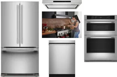 5 Piece Package Includes Refrigerator, Cooktop, Wall Oven, Hood And Dishwasher