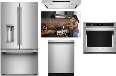 5 Piece Package Includes Refrigerator, Cooktop, Wall Oven, Hood And Dishwasher