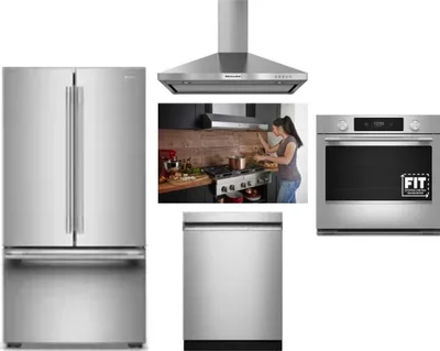 5 Piece Package Includes Refrigerator, Cooktop, Wall Oven, Hood And Dishwasher