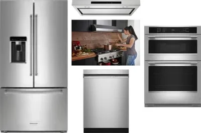 5 Piece Package Includes Refrigerator, Cooktop, Wall Oven, Hood And Dishwasher