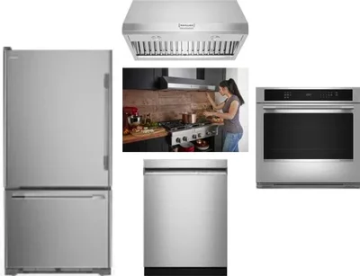 5 Piece Package Includes Refrigerator, Cooktop, Wall Oven, Hood And Dishwasher