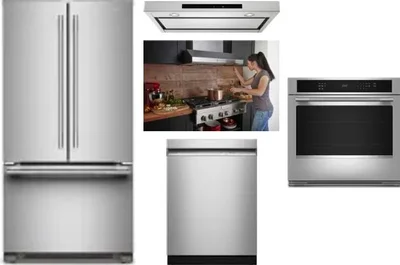 5 Piece Package Includes Refrigerator, Cooktop, Wall Oven, Hood And Dishwasher