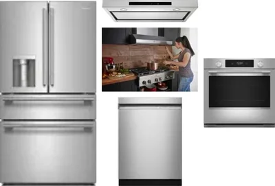 5 Piece Package Includes Refrigerator, Cooktop, Wall Oven, Hood And Dishwasher