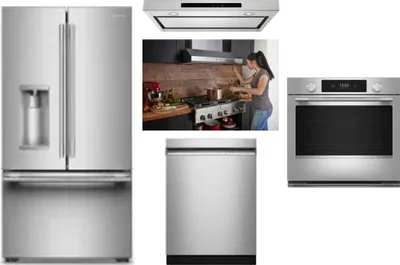 5 Piece Package Includes Refrigerator, Cooktop, Wall Oven, Hood And Dishwasher