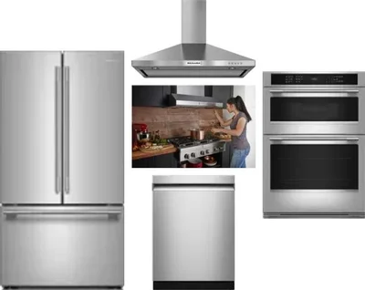 5 Piece Package Includes Refrigerator, Cooktop, Wall Oven, Hood And Dishwasher