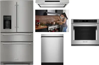 5 Piece Package Includes Refrigerator, Cooktop, Wall Oven, Hood And Dishwasher