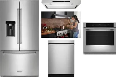 5 Piece Package Includes Refrigerator, Cooktop, Wall Oven, Hood And Dishwasher
