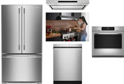 5 Piece Package Includes Refrigerator, Cooktop, Wall Oven, Hood And Dishwasher