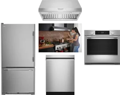5 Piece Package Includes Refrigerator, Cooktop, Wall Oven, Hood And Dishwasher