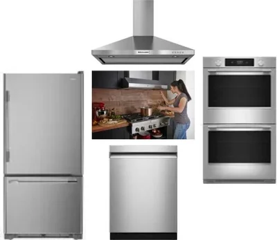 5 Piece Package Includes Refrigerator, Cooktop, Wall Oven, Hood And Dishwasher