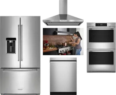 5 Piece Package Includes Refrigerator, Cooktop, Wall Oven, Hood And Dishwasher