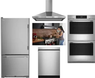 5 Piece Package Includes Refrigerator, Cooktop, Wall Oven, Hood And Dishwasher