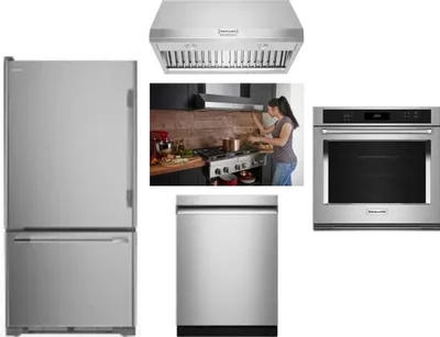 5 Piece Package Includes Refrigerator, Cooktop, Wall Oven, Hood And Dishwasher