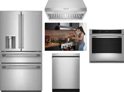 5 Piece Package Includes Refrigerator, Cooktop, Wall Oven, Hood And Dishwasher