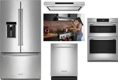 5 Piece Package Includes Refrigerator, Cooktop, Wall Oven, Hood And Dishwasher