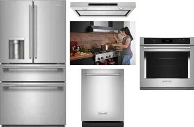 5 Piece Package Includes Refrigerator, Cooktop, Wall Oven, Hood And Dishwasher